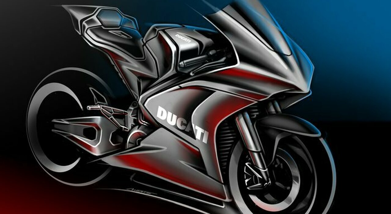 Il rendering della nuova moto elettrica di Ducati per il campionato MotoE